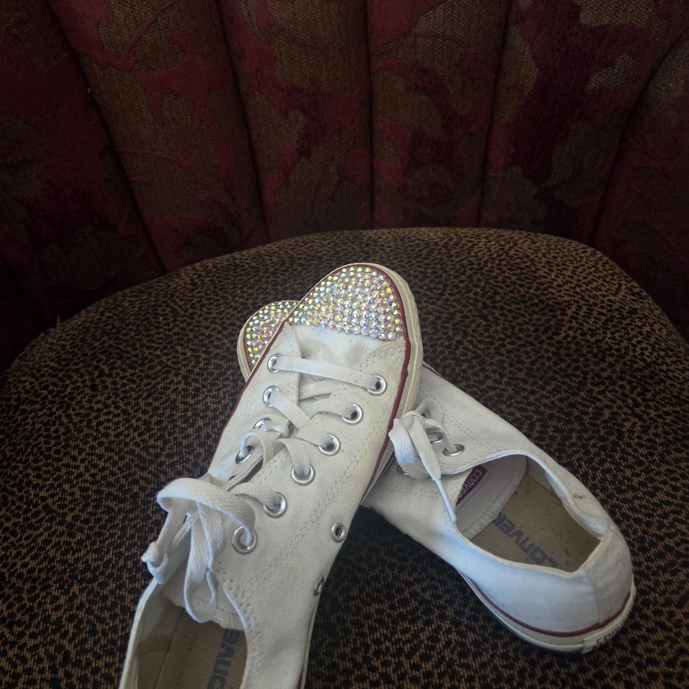 White Canvas Sneakers with Rhinestone Accents